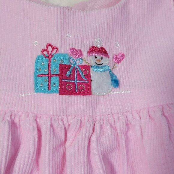 Christmas Jumper Dress Girls Sz 12 mths Pink Corduroy Embroidered Winter Skating - Picture 6 of 13